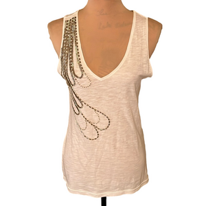 Moda international vintage white silver beads tank top size medium